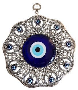 Erbulus Turkish Glass Blue Evil Eye Wall Hanging Ornament - Metal Home Decor - Turkish Amulet - Protection and Good Luck Charm Gift in a Box