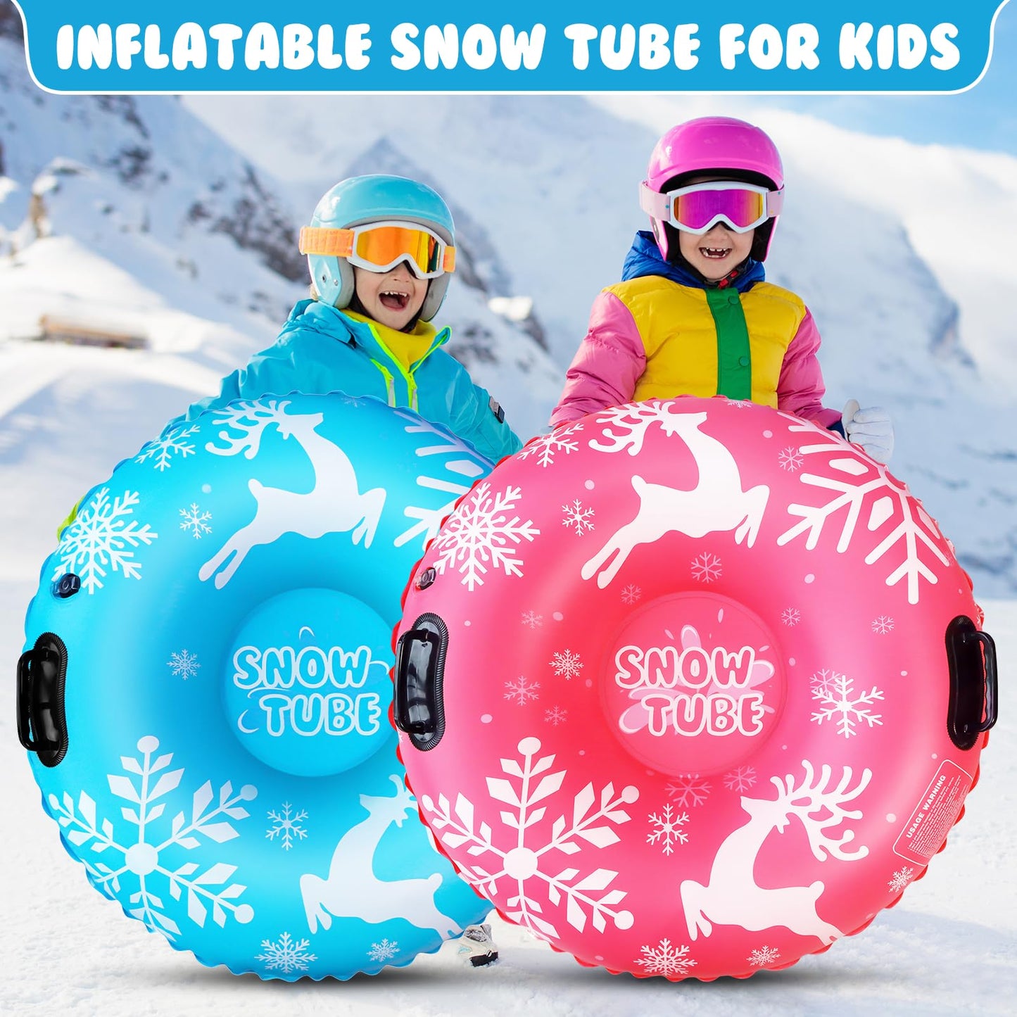 ZMLM Inflatable Snow-Tube Sled for Kids: 2 Pack Snow Sled Heavy Duty Sledding Tube with Handles & Bottom Winter Outdoor Sports Toys Activities for Family Toddler Boys Girls Christmas Birthday Gift