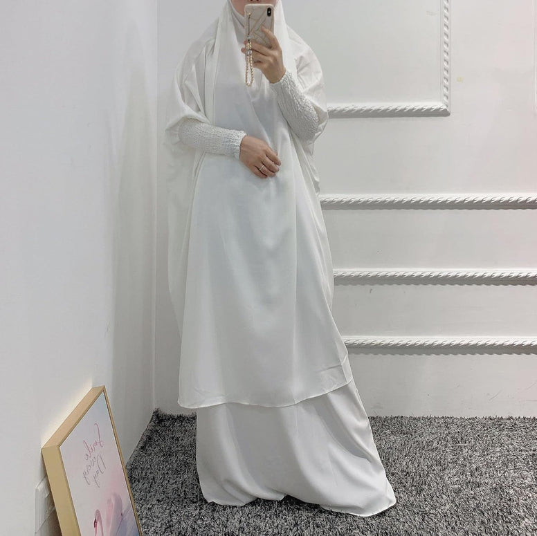 BOJON Muslim Two Piece Prayer Dress for Women Abaya Dress Islamic Middle East Dubai Turkey Maxi Abaya Kaftan with Full Length Hijab Dress