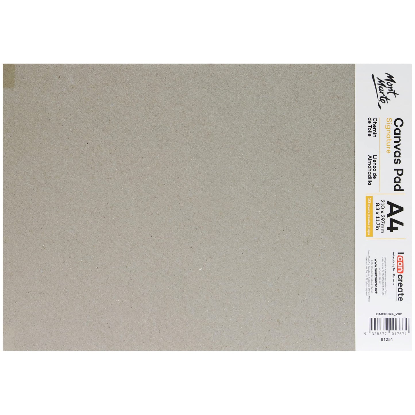 Mont Marte Canvas Pad - 280 GSM, 10 Sheets, A4 (White)