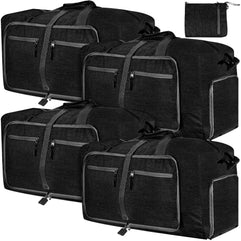 Kacctyen 4 Pcs Travel Duffle Bags 65l Foldable Duffel Bags Weekender Bags with Shoes Compartment and Adjustable Strap Waterproof Gym Bag Overnight Luggage Bags Weekender Bags for Men Women (Black),