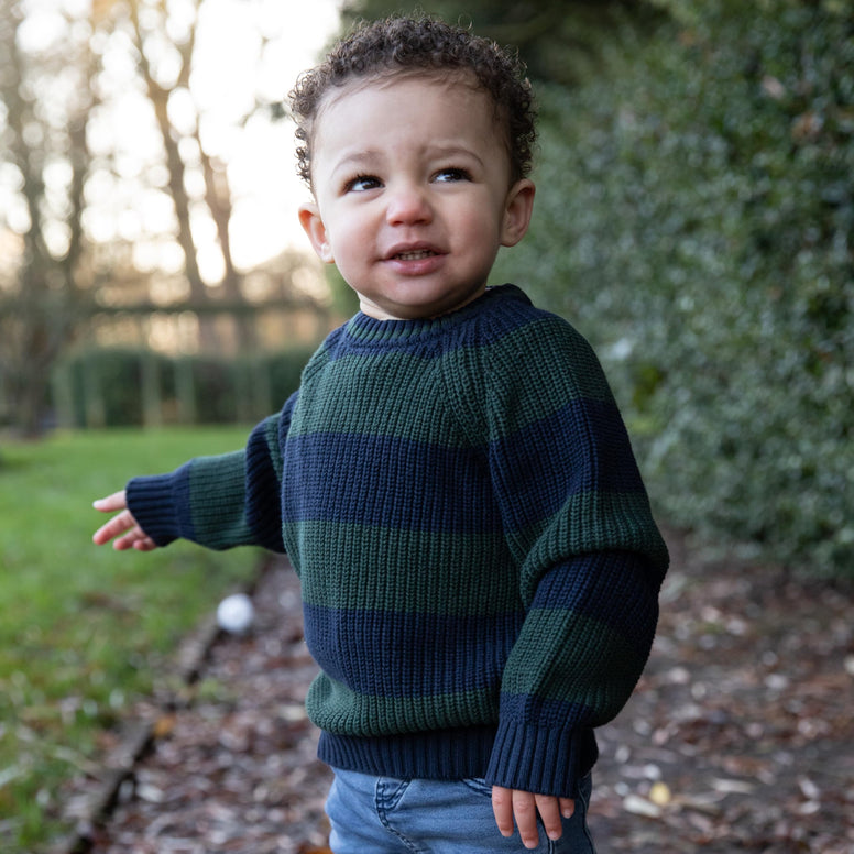 Australian-Designed Green & Blue Stripe Cotton Sweater for Toddler Boys (3-6 Months)