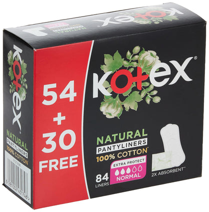 Kotex Liners, Cotton Normal, 54+30 Free Panty Liners