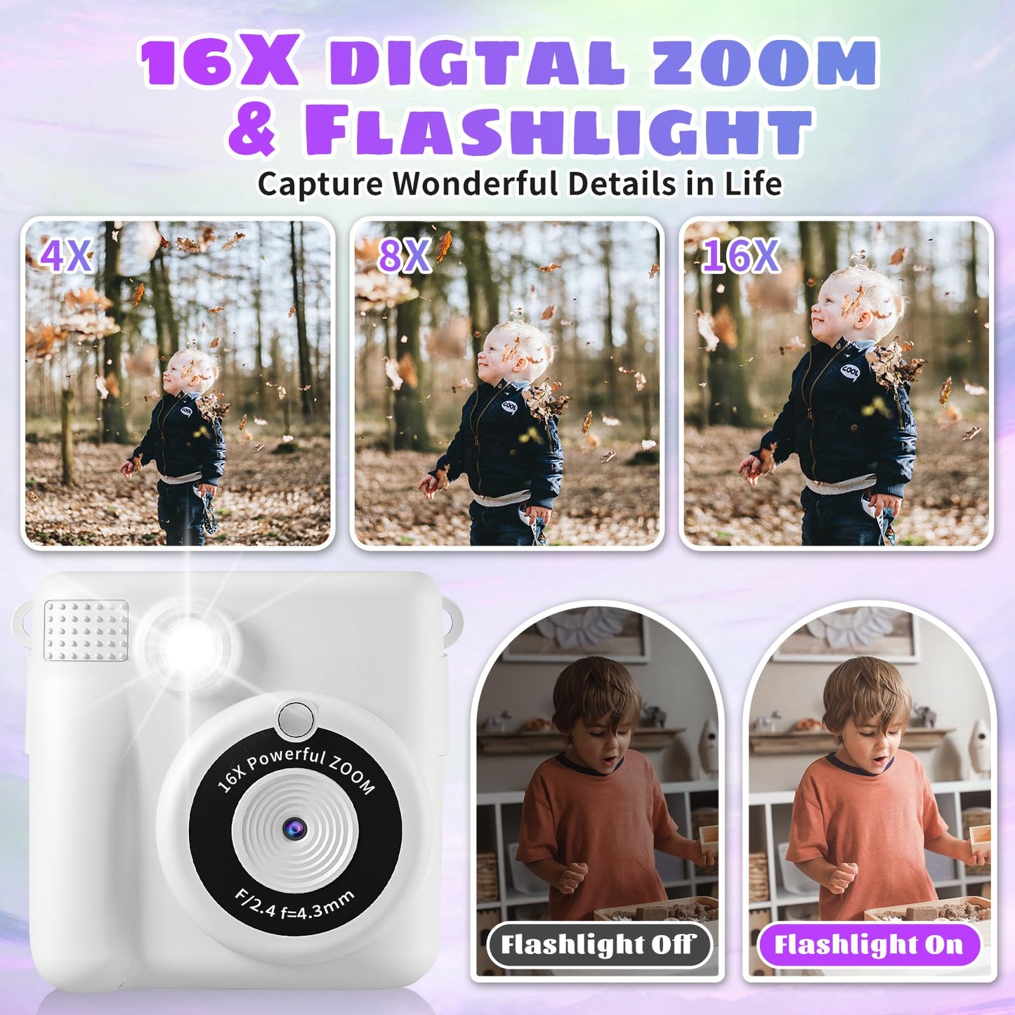 Instant Print Camera, Kids Camera 1080P HD Digital Camera with 32G SD Card, 3 Rolls Photo Paper & 6 Color Pencils for Age 6-12 Boys and Girls Birthday Gifts Photo and Video Recording