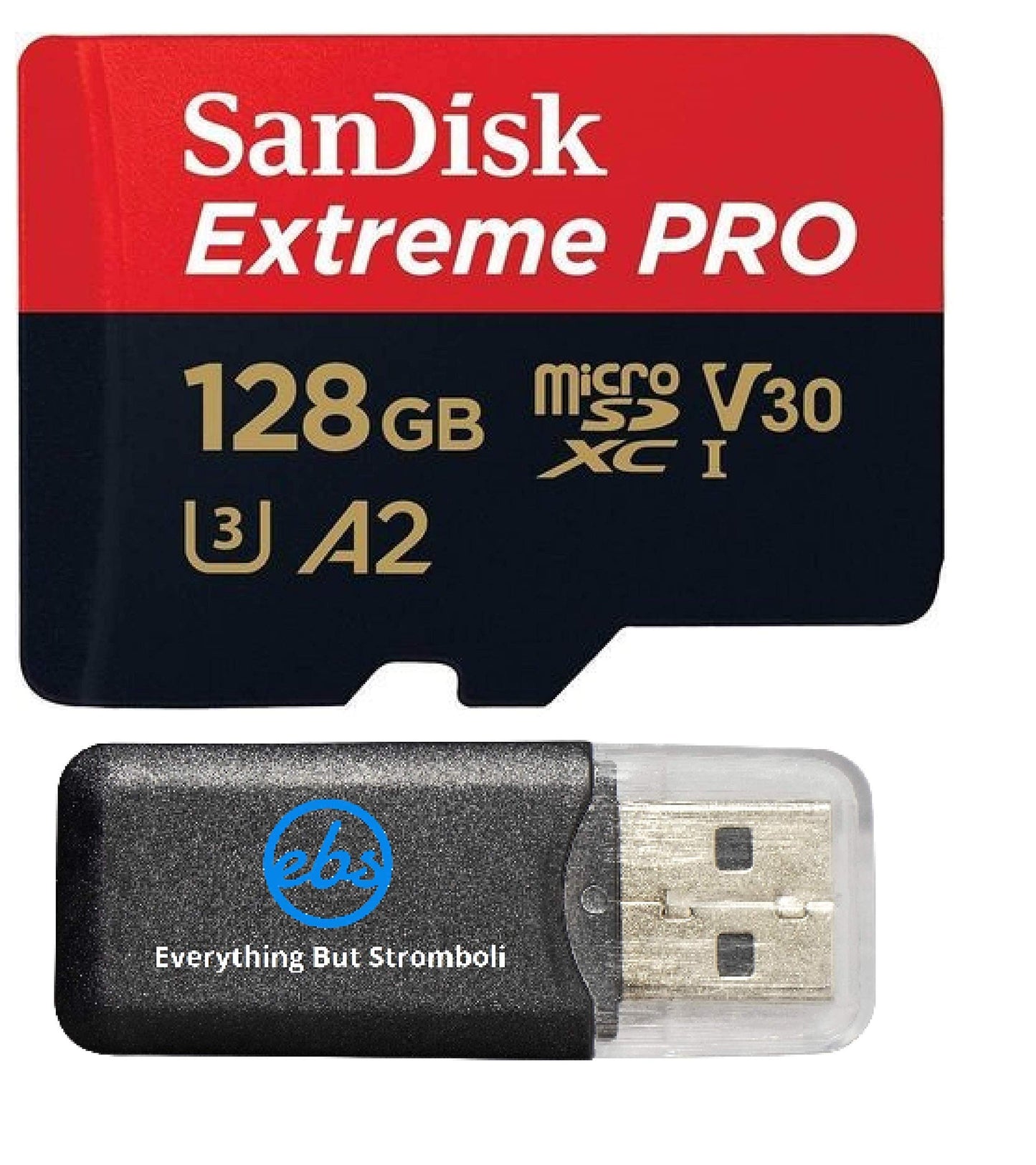 SanDisk 128GB Micro Memory Card Extreme Pro Works with Insta360 ONE X2, Insta360 One R Twin Edition Action Camera (SDSQXCY-128G-GN6MA) Bundle with (1) Everything But Stromboli MicroSD Card Reader