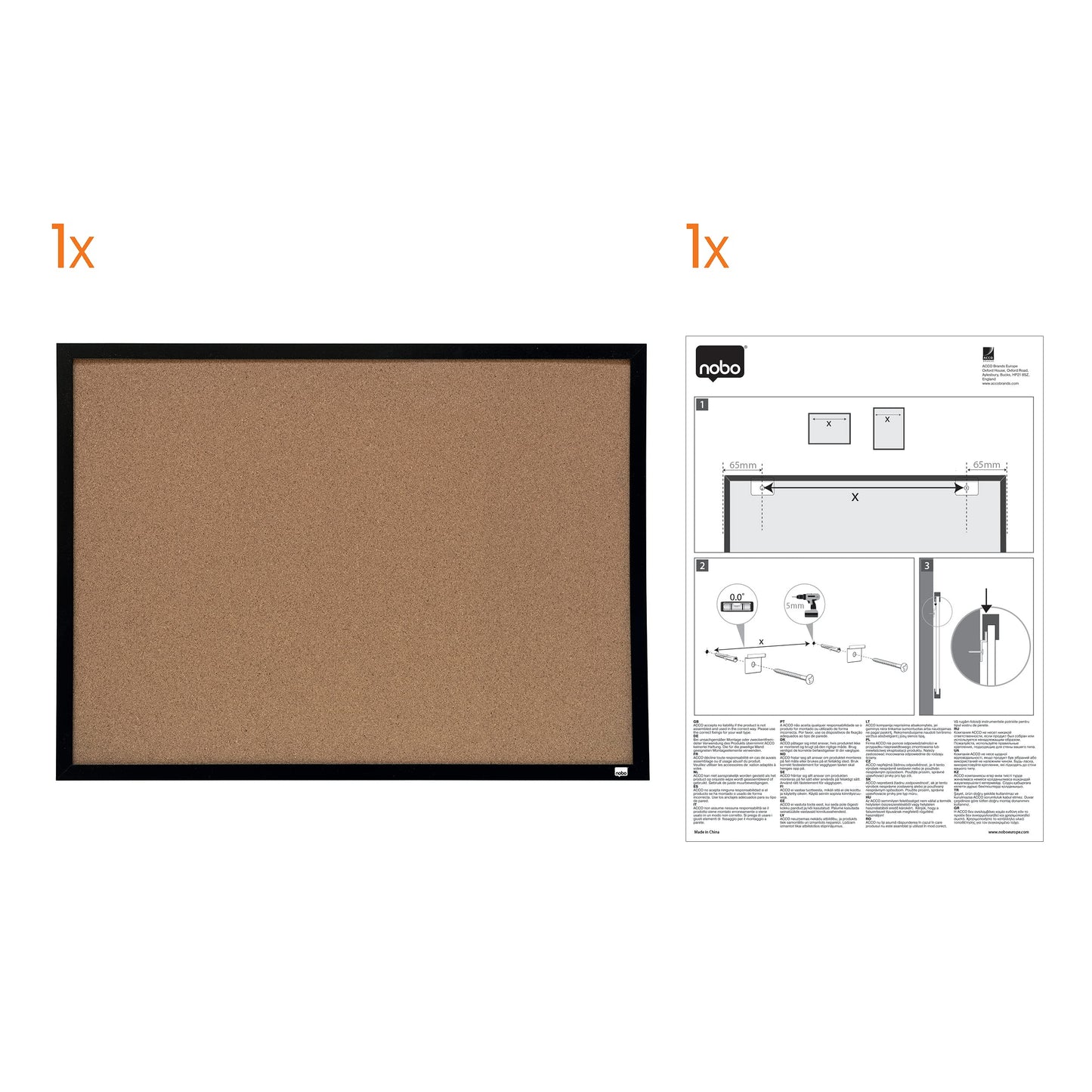 Nobo Small Cork Notice Board With Black Frame, Wall Mountable, Includes Fixing Kit, Home/Office, 585 x 430 mm, 1903776