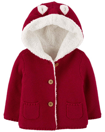 Carter's Unisex Baby Boys and Baby Girls Button Front Hooded Sherpa-Lined Cardigan Jacket 3Months