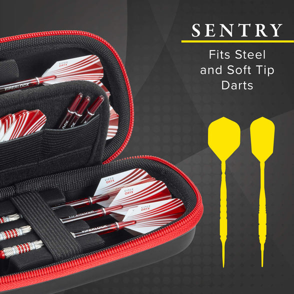 Casemaster Sentry Dart Case Slim EVA Shell for Steel and Soft Tip Darts, Hold 6 Darts and Features Built-in Storage for Flights, Tips and Shafts