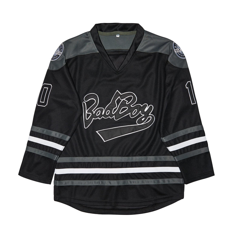 Men's #10 Biggie Smalls Bad Boy 90S Hip Hop Long Sleeve Black Notorious Hockey Jersey