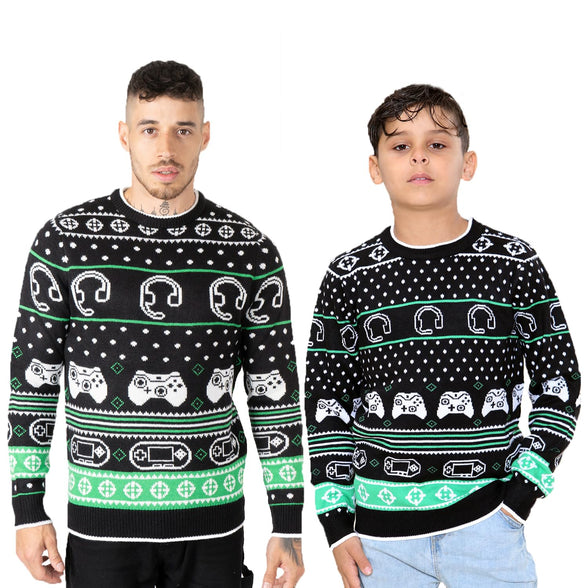 NOROZE Men's Boys Gaming Jumpers Unisex Christmas Gamer Retro Sweater Family Matching Dad Son Pullover Top