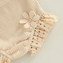 Newborn Baby Girls Clothes Sets Waffle Floral Print Sleeveless Bodysuits+Ruffles Drawstring Summer Shorts+Headband(3-6 M)