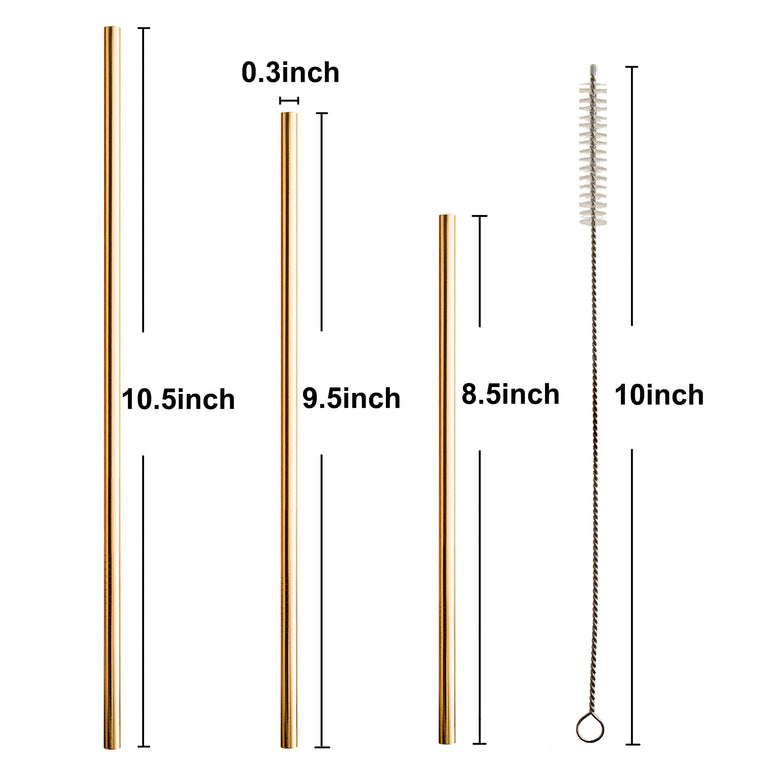 (Straight) - 12+2 Pcs Reusable Stainless Steel Straws, Metal Straws, 4 Colours Gold, Silver, Rose Gold & Black - 590ml & 890ml Tumblers Straws (Straight)