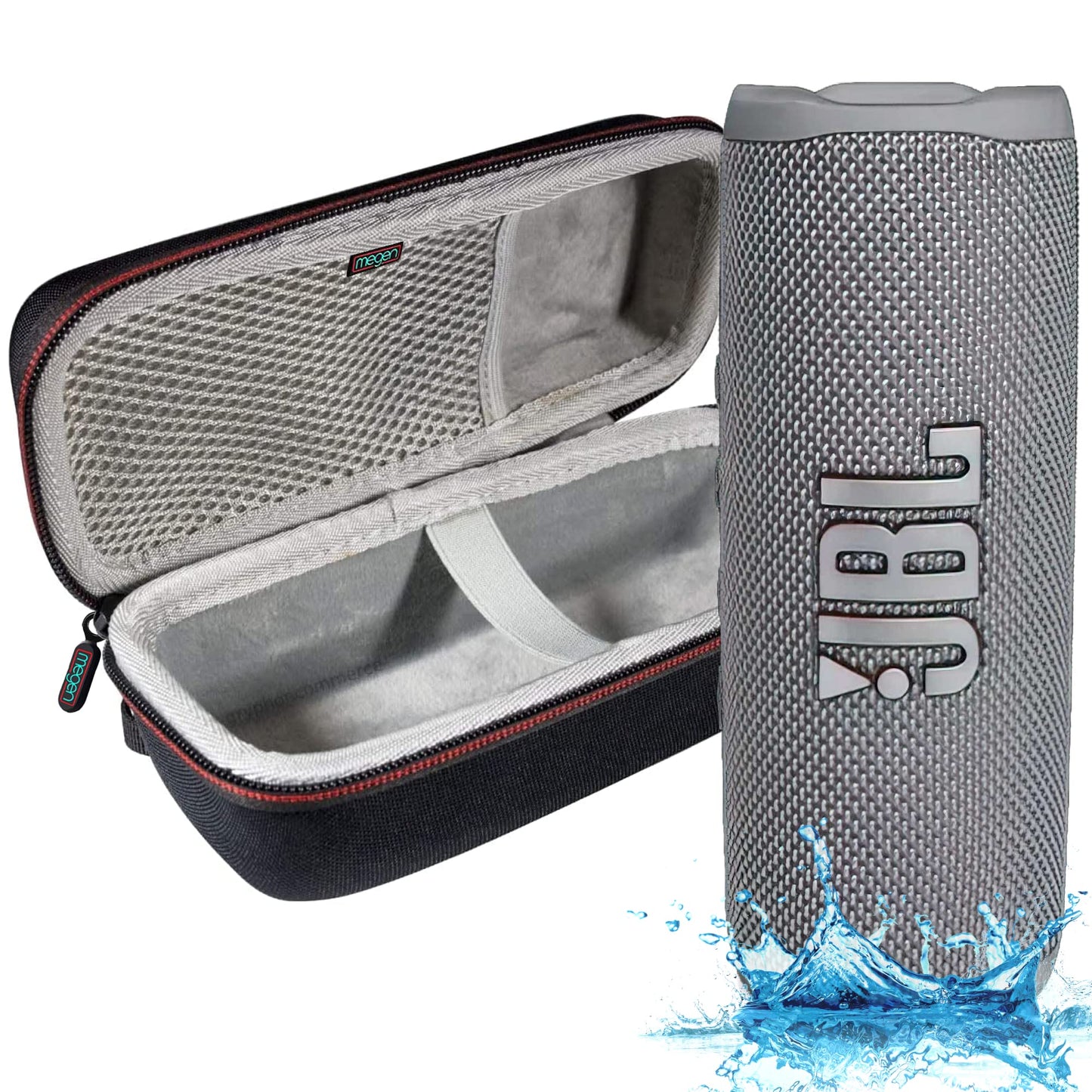 JBL Flip 6 - Waterproof Portable Bluetooth Speaker, Powerful Sound and deep bass, IPX7 Waterproof, 12 Hours of Playtime with Megen Hardshell Case - Gray