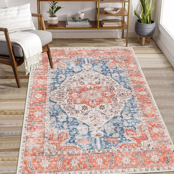 Cekene Distressed Area Rug 3x5 Non Skid Persian Accent Rug Washable Oriental Throw Rugs Low Pile Entryway Rug Runner Boho Floor Carpet for Entrance Living Room Bedroom
