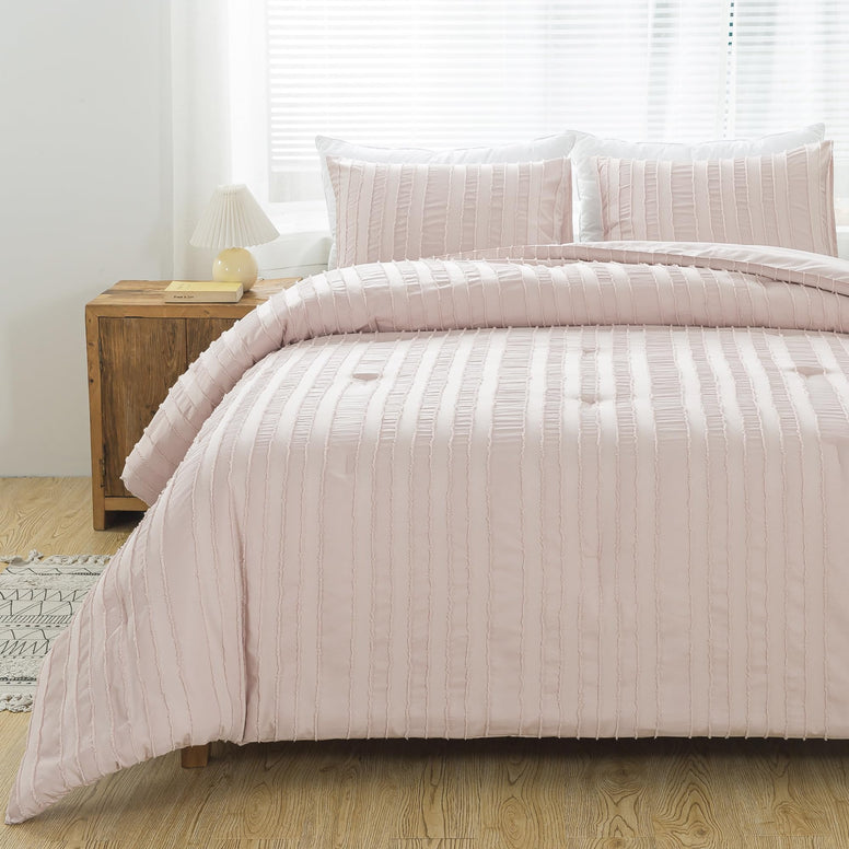 Andency Pink Queen Comforter Set, 3 Pieces Tufted Comforter Set(1 Comforter & 2 Pillowcases), Boho Comforter Set for Queen Bed, Lightweight and Fluffy Bedding Set for All Seasons