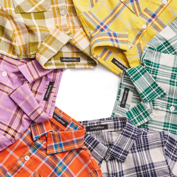 Spring&Gege Boys' Casual Short Sleeve Button Down Shirts Cotton Plaid