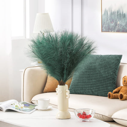 Serwalin Pampas Grass Decor 17 Inch 6pcs Green, Artificial Pampas Grass Spring Home Wedding Decor, Boho Party Fake Pampas Feather Decoration, Small Vase Filler Table Centerpieces Easter