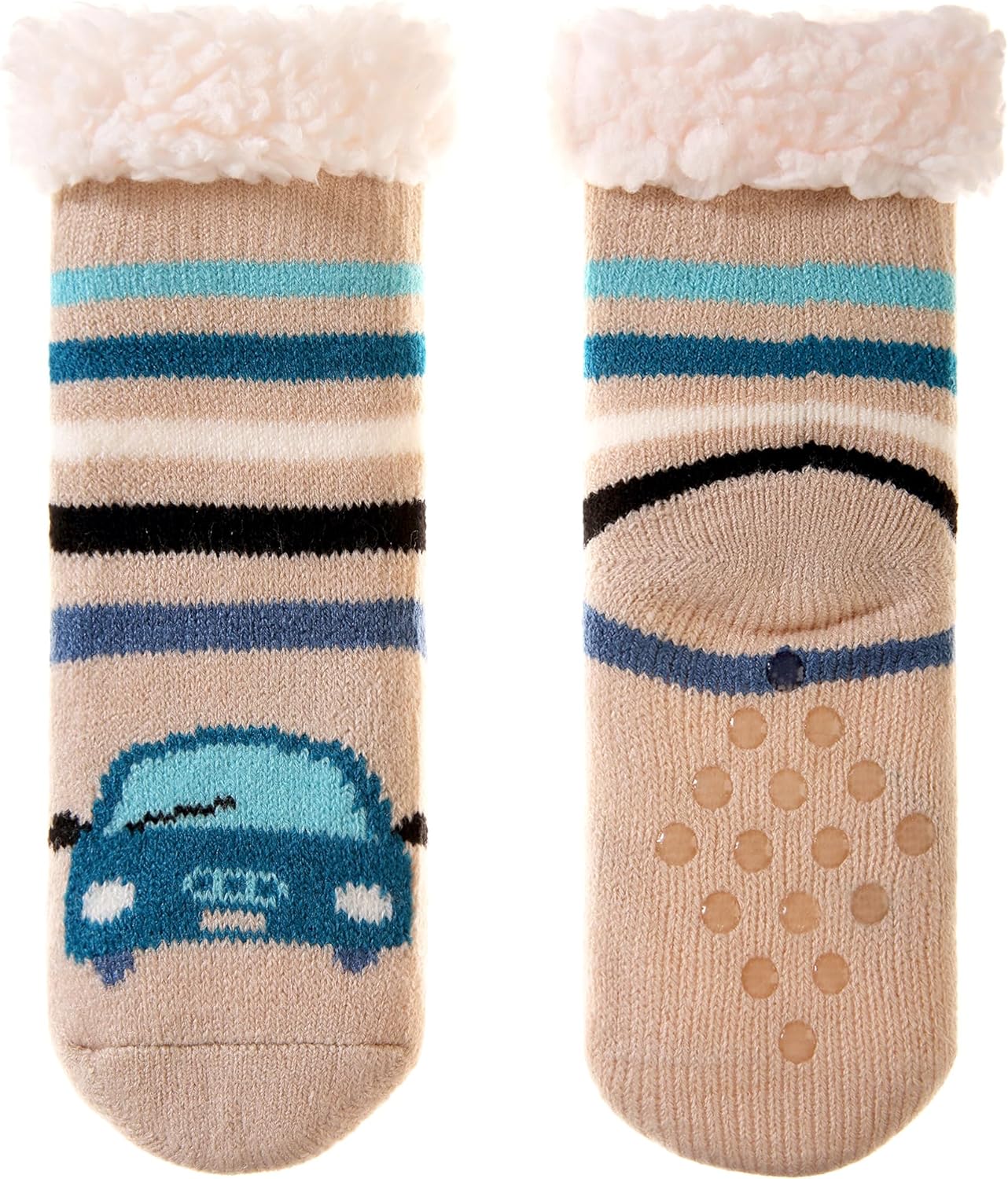 Kids Boys Girls Slipper Socks Warm Thick Fuzzy Fleece Lined Winter Cartoon Thermal Anti-Slip Soft Children's Home Floor Socks