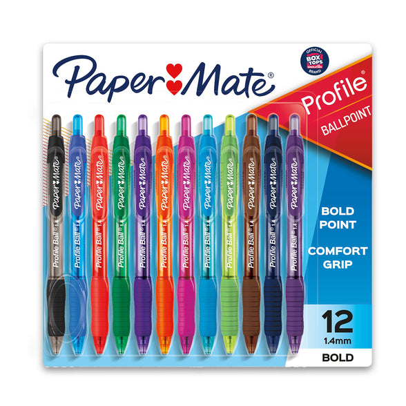 Paper Mate Profile Retractable Ballpoint Pens, Bold (1.4mm), 12 Count