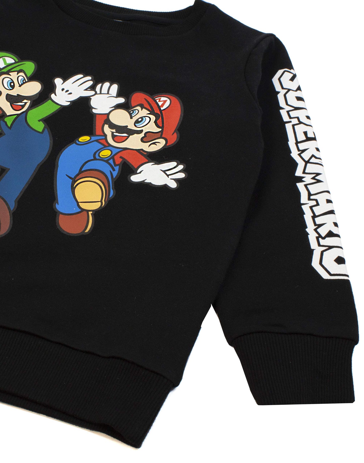 SUPER MARIO Sweatshirt Luigi Character Gamers Black Long Sleeve Kids Boys Jumper