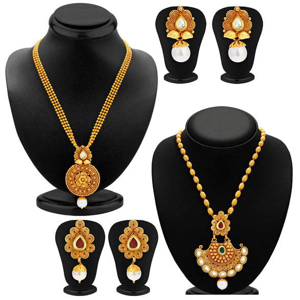 Sukkhi Wavy Gold Plated Kundan Set Of 2 Necklace Set Combo For Women