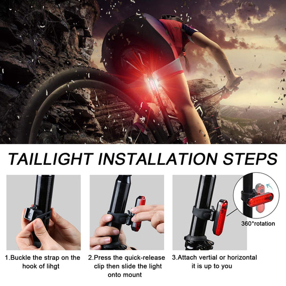 YUERWOVER 2 Pack USB Rechargeable LED Bike Tail Light Bicycle Rear Light Cycling Night Essential Reflector Seat Back Safety Lamp 4 Modes Waterproof Bright Warning Flash MTB Light for Men Women Kids