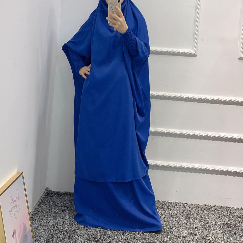 BOJON Muslim Two Piece Prayer Dress for Women Abaya Dress Islamic Middle East Dubai Turkey Maxi Abaya Kaftan with Full Length Hijab Dress