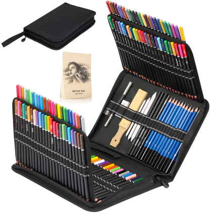 144 Pack Drawing Set Sketching Kit, Include 120 Professional Soft Core Colored Pencils, Sketch & Charcoal Pencils, Sketchbook, Art Drawing Supplies for Artists Adults Beginner