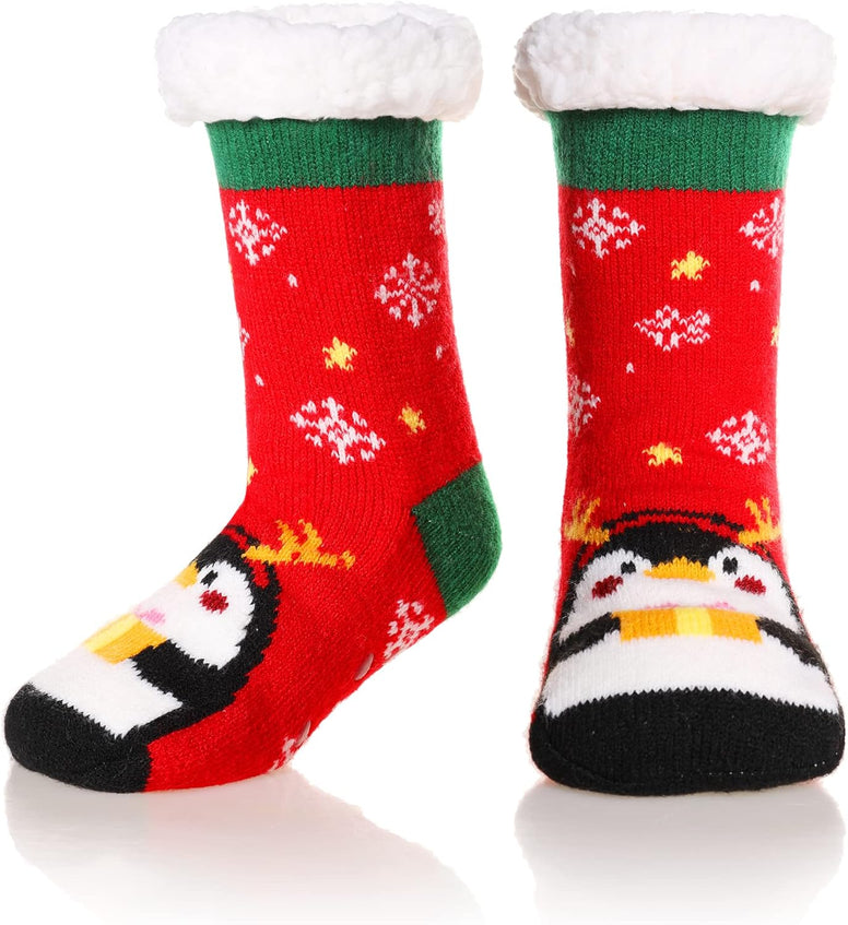 Kids Boys Girls Slipper Socks Warm Thick Fuzzy Fleece Lined Winter Cartoon Thermal Anti-Slip Soft Children's Home Floor Socks