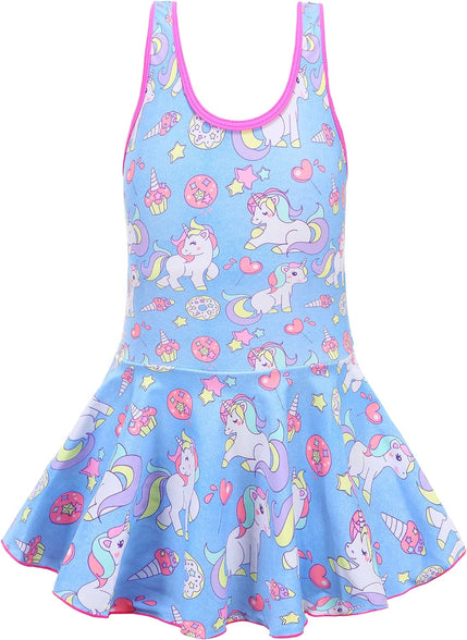 KuKiee Girls One Piece Rainbow Unicorn Swimsuit Stars Print Swimwear Bathing Suit