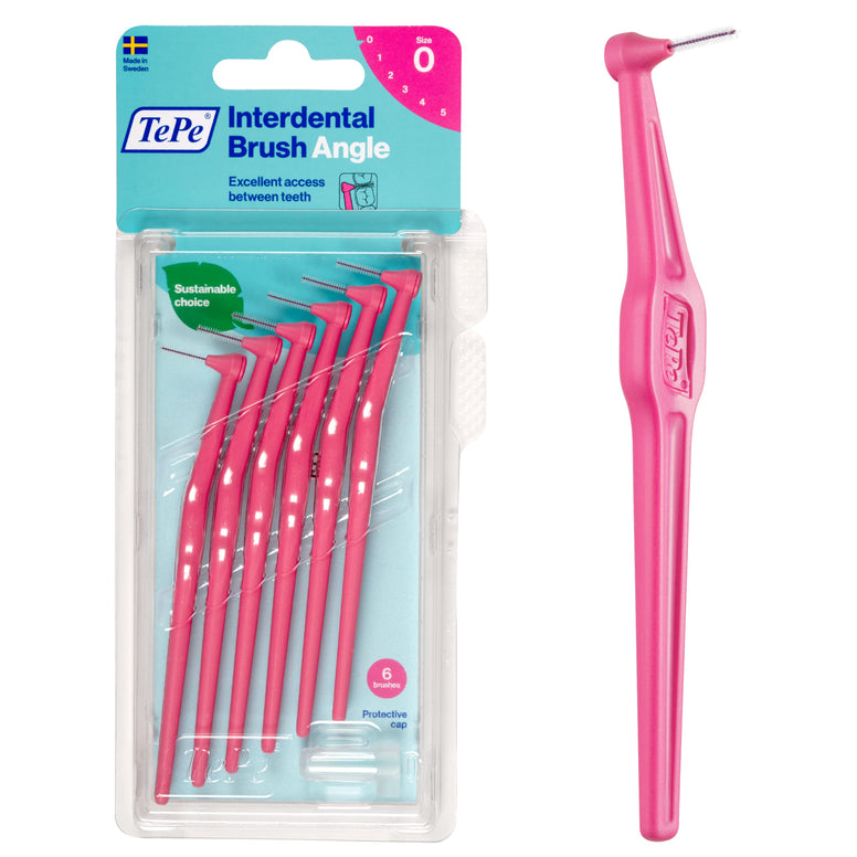 Tepe Angled 0.4mm Pink Interdental Brushes - Pack of 6