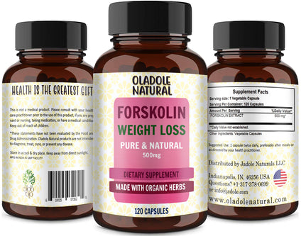 Oladole Natural Forskolin Extract for Weight Loss- 500mg | Pure & Natural Diet Pills & Belly Buster Supplement | Supports Premium Appetite Suppressant, Metabolism Booster, Carb Blocker & Fat Burner