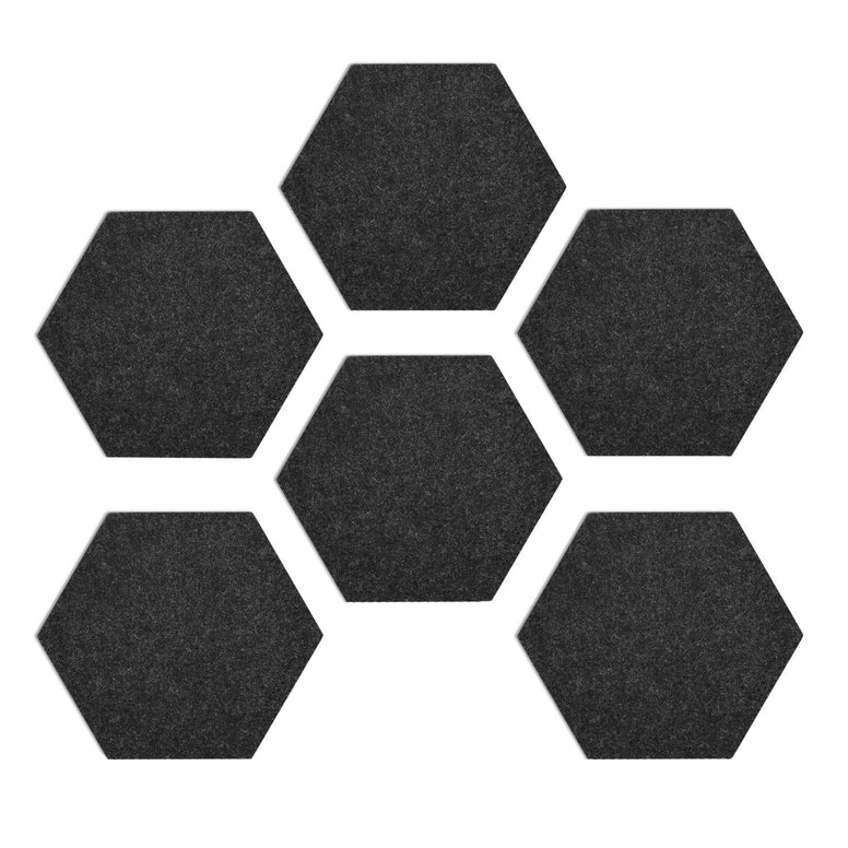 Navaris Felt Memo Board - 4X Pieces Decorative Hexagon Notice Boards with Push Pins and Tape 7.9 x 6.7 x 0.6 inches (20 x 17 cm) - Dark Grey 6x Gray