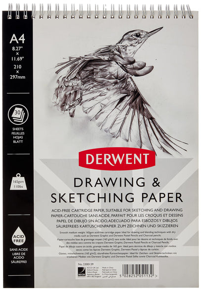 Derwent Sketch Pad A4 Portrait, Drawing & Writing, 30 Sheets, Acid-Free Paper, Wirebound Spine, Professional Quality, 2300139