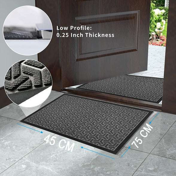 HELEE Durable Front Entrance Door Mat Outdoor Heavy Duty Doormat Entryway Floor Rug, Waterproof Non Slip Dirt Easy Clean Shoe Scraper, Trapping Rugs with Rubber Backing (Grey)