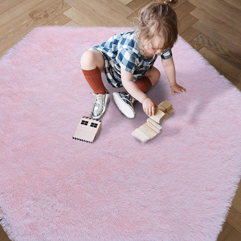 Junovo Ultra Soft Rug for Nursery Children Room Baby Room Home Decor Dormitory,Hexagon Carpet for Playhouse Princess Tent Kids Play Castle,Diameter 55-inch,Pink
