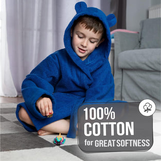 Twinzen - Bathrobe Kids for Boys & Girls - 100% Cotton OEKO-TEX - Belt, 2 Pockets, Hood with Ears