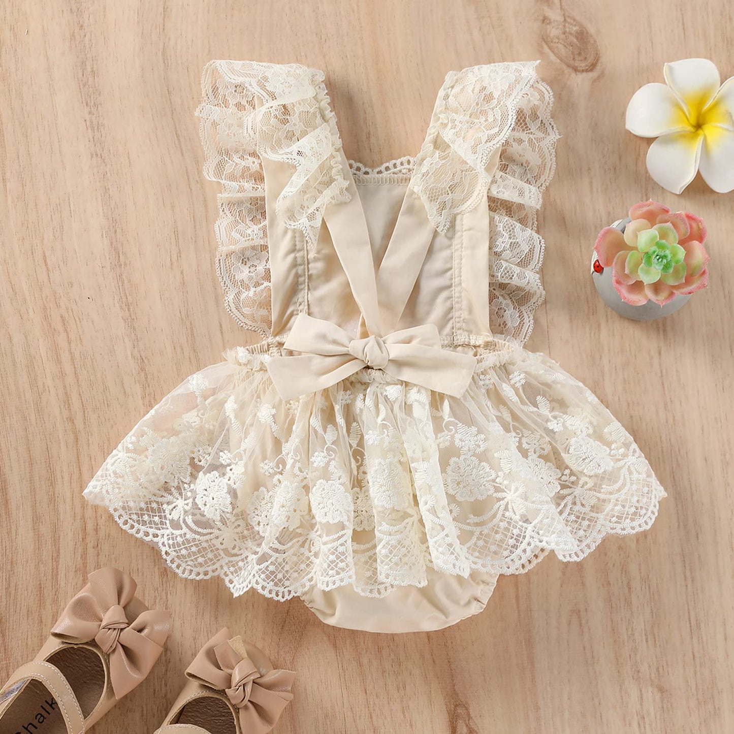 IDOPIP Baby Girls 1st Birthday Outfit Boho Floral Lace Romper Tutu Dress Headband Princess Cake Smash Photo Props Clothes Set(3-6 M)