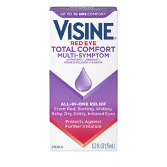 Visine Red Eye Total Comfort Multi-Symptom Eye Drops, All-in-One Astringent, Lubricant & Redness Reliever Eye Drops for Irritated, Dry, Burning, Watery, Itchy, Red, Gritty Eyes, 0.5 fl. oz