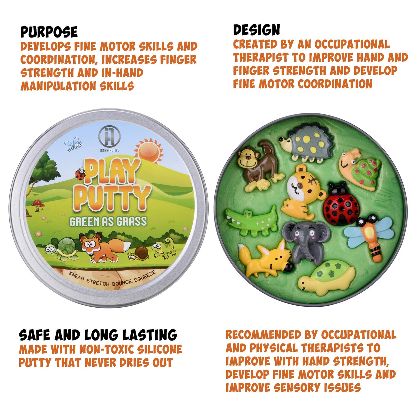 Inner-Active Play Putty Therapy Putty for Kids with Charms Green as Grass Theraputty Medium Resistance, Increase fine Motor Skills and Finger Strength, Occupational and Physical Therapist Recommended