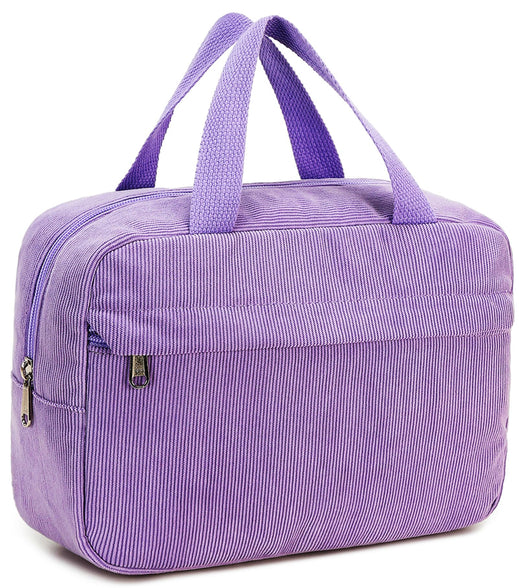 Makeup Bag for Women Girls Cute Corduroy Travel Cosmetic Tote Large Make Up Organizer Toiletry Bags Zipper Pouch Purse, Corduroy-Purple