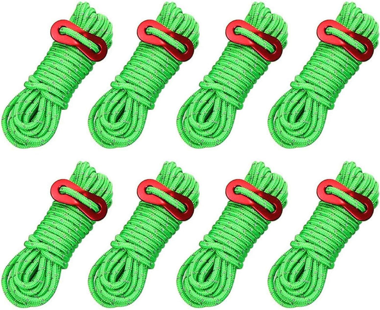 Cettkowns Reflective Tent Guy Ropes, 8-Pack 13 Feet Light-Weight Tent Guide Lines Cord with Aluminum Tensioners Adjuster for Outdoor Camping Hiking Awning Tents