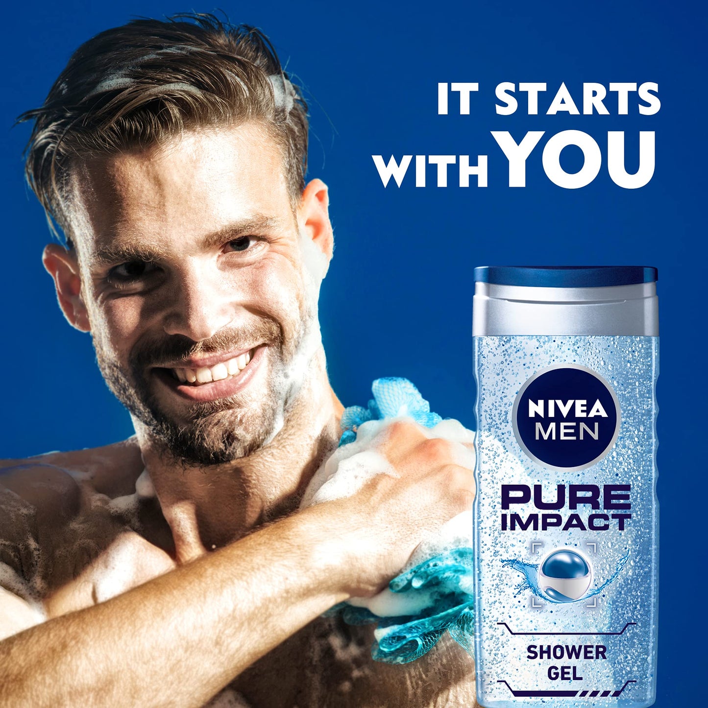 NIVEA MEN 3in1 Shower Gel Body Wash, Pure Impact Fresh Scent, 250ml