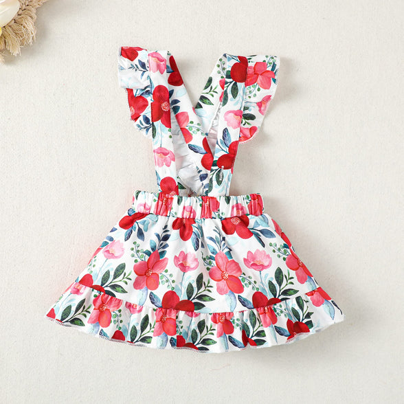 Haokaini Newborn Baby Girl Floral Braces Skirt Outfits Ruffle Long Sleeve Lace Romper Top with Headband Jumpsuit Dress Clothing Set, for 0-3 Months