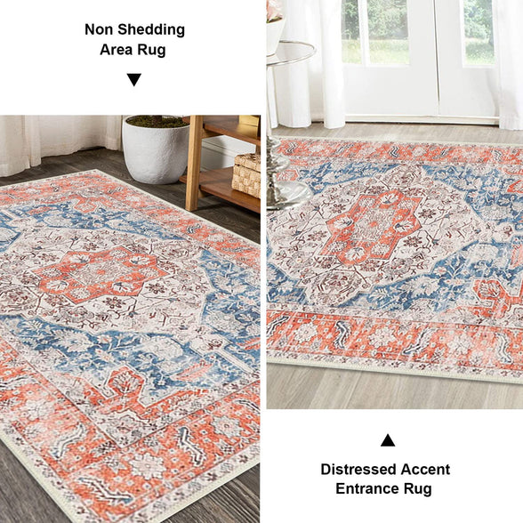 Cekene Distressed Area Rug 3x5 Non Skid Persian Accent Rug Washable Oriental Throw Rugs Low Pile Entryway Rug Runner Boho Floor Carpet for Entrance Living Room Bedroom