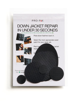 Pro-Fix Down Jacket Repair Kits - Easy to Use - Pre-Cut, Self-Adhesive, Soft, Waterproof, Tear-Resistant Rip-Stop Nylon Fabric - For Repairing Holes/Tears in Outdoor Gear