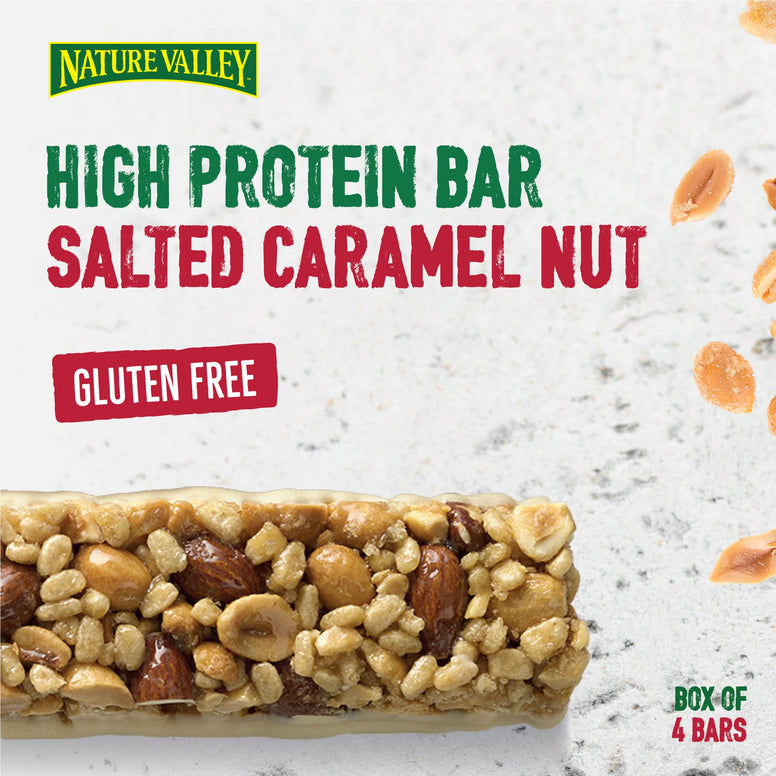 Nature Valley Protein Bar Box of 4 Bars, Salted Caramel & Nuts, High Protein Energy Bar, Low carb, Low Sugar, No Artificial Colors, Flavors And Preservatives & Gluten Free