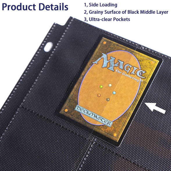20 Pack 360 Pockets Black Trading Card Sleeves Binder Sheets, Double Sided Thicken Game Card Sleeves for 3 Ring Binder, 9 Pocket Side Loading Page Protector for MTG, Yugioh, Game, Baseball Cards