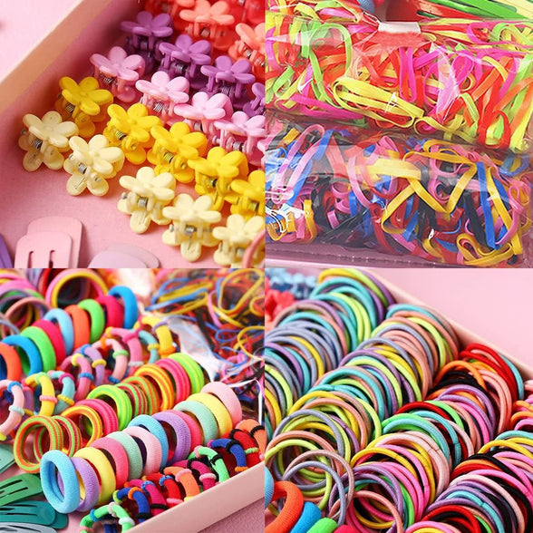 Girls Hair Accessories Set,780 Pcs Kids Hair Accessories Gift Set,Bow Hair Clip Flower Hair Clip Elastic Rubber Hair Ties Hair Clips for Girls and Little Girls Baby Kids