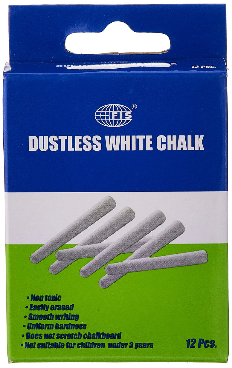 FIS Dustless Chalk 12-Pieces Box, White